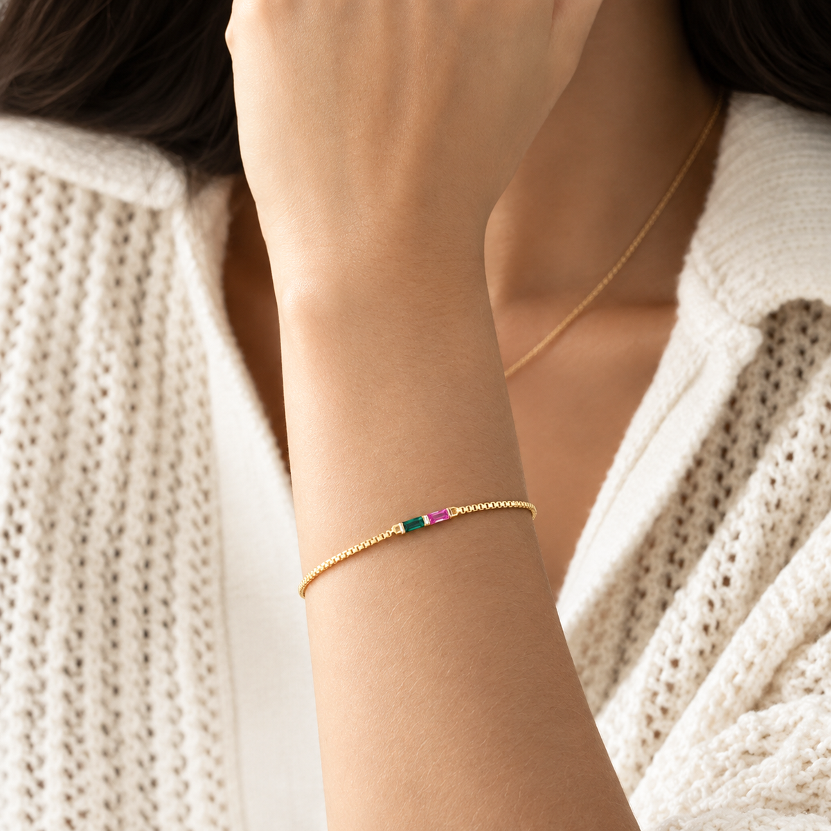 Personalized Baguette Birthstone Bracelet Best Gift for Family