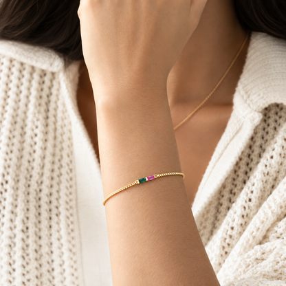 Personalized Baguette Birthstone Bracelet Best Gift for Family
