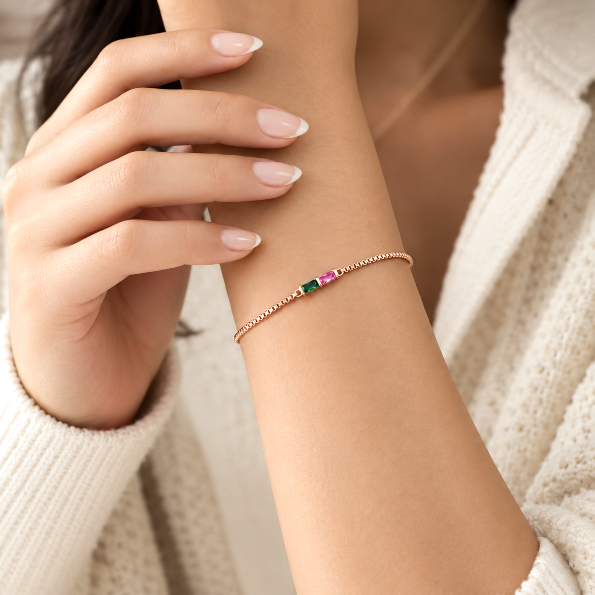 Personalized Baguette Birthstone Bracelet Best Gift for Family
