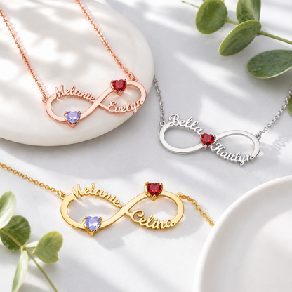 Infinity Personalized Name Necklace with Heart-cut Birthstone