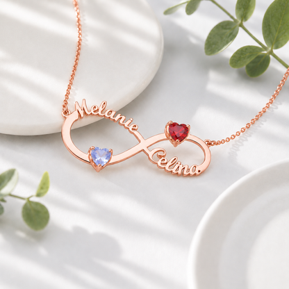 Infinity Personalized Name Necklace with Heart-cut Birthstone