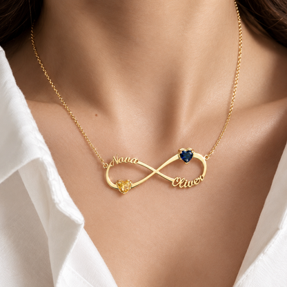 Infinity Personalized Name Necklace with Heart-cut Birthstone