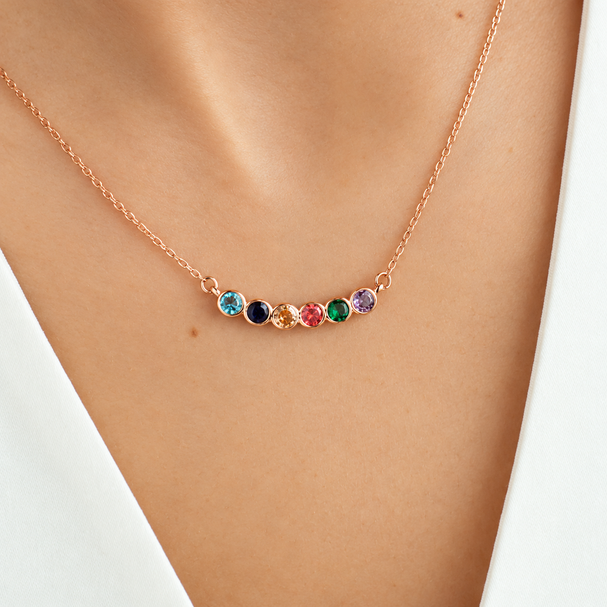 Personalized Family Birthstone Necklace Round-cut Dainty Jewelry