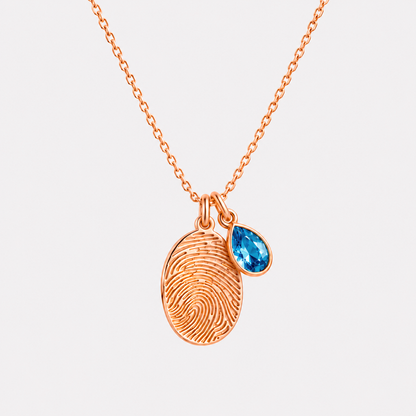 Personalized Fingerprint Birthstone Necklace Custom Memorial Gift