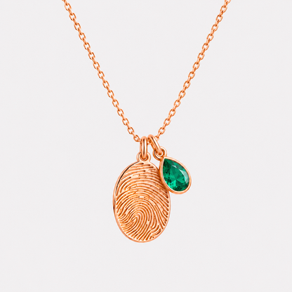 Personalized Fingerprint Birthstone Necklace Custom Memorial Gift