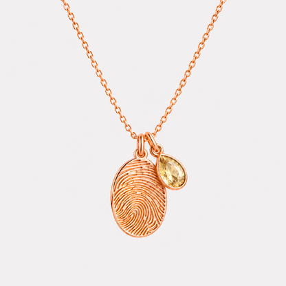 Personalized Fingerprint Birthstone Necklace Custom Memorial Gift