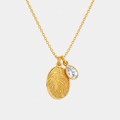 Personalized Fingerprint Birthstone Necklace Custom Memorial Gift