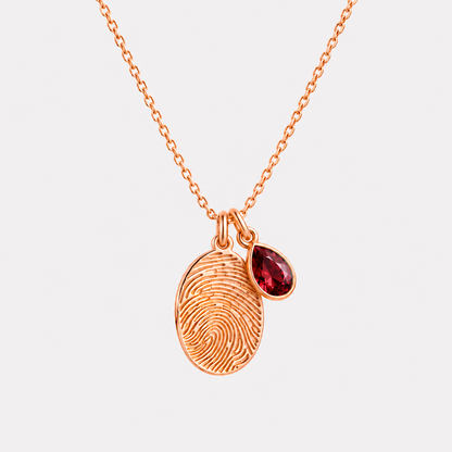Personalized Fingerprint Birthstone Necklace Custom Memorial Gift