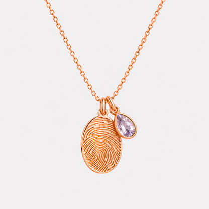 Personalized Fingerprint Birthstone Necklace Custom Memorial Gift
