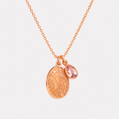 Personalized Fingerprint Birthstone Necklace Custom Memorial Gift