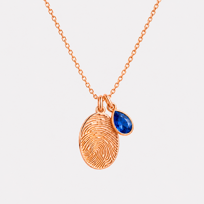 Personalized Fingerprint Birthstone Necklace Custom Memorial Gift