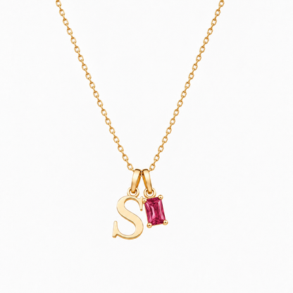 Personalized Letter And Birthstone Stainless Steel Necklace