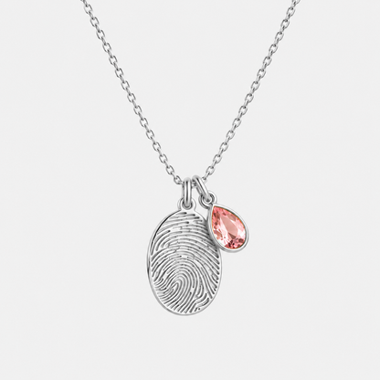 Personalized Fingerprint Birthstone Necklace Custom Memorial Gift