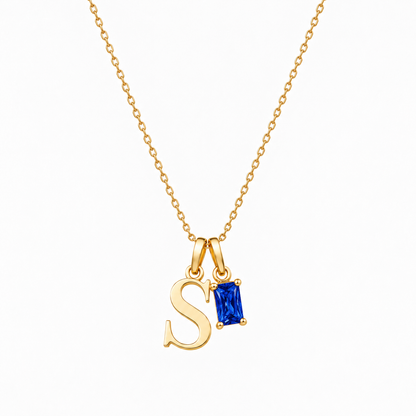 Personalized Letter And Birthstone Stainless Steel Necklace