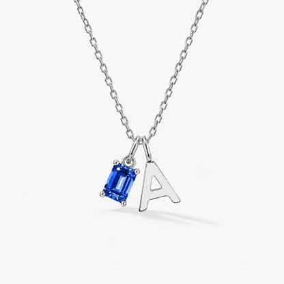 Personalized Initials Letter Necklace with Square-cut Birthstone