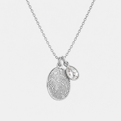 Personalized Fingerprint Birthstone Necklace Custom Memorial Gift