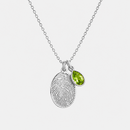 Personalized Fingerprint Birthstone Necklace Custom Memorial Gift