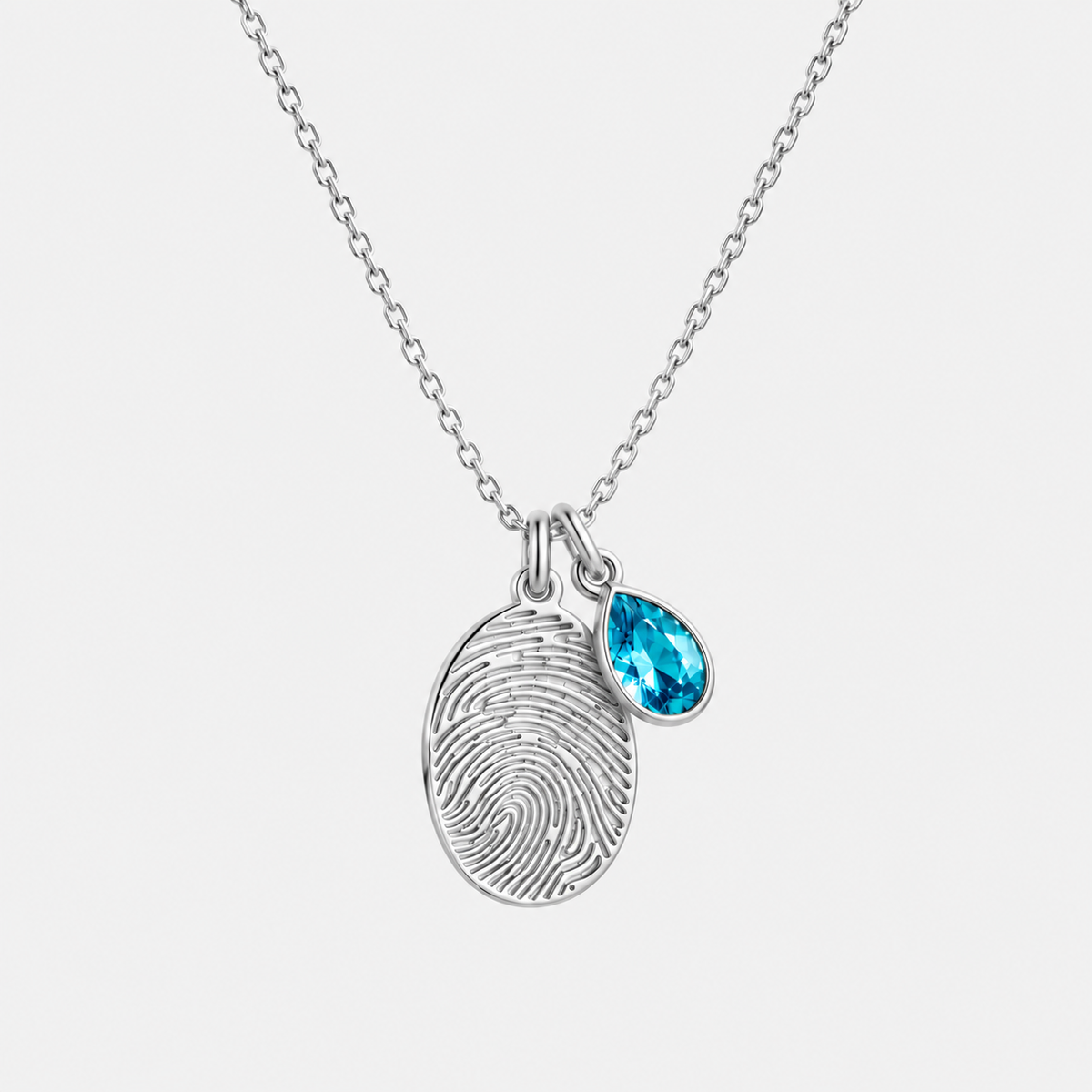 Personalized Fingerprint Birthstone Necklace Custom Memorial Gift