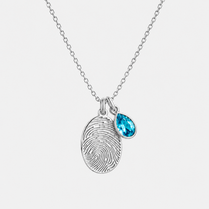Personalized Fingerprint Birthstone Necklace Custom Memorial Gift