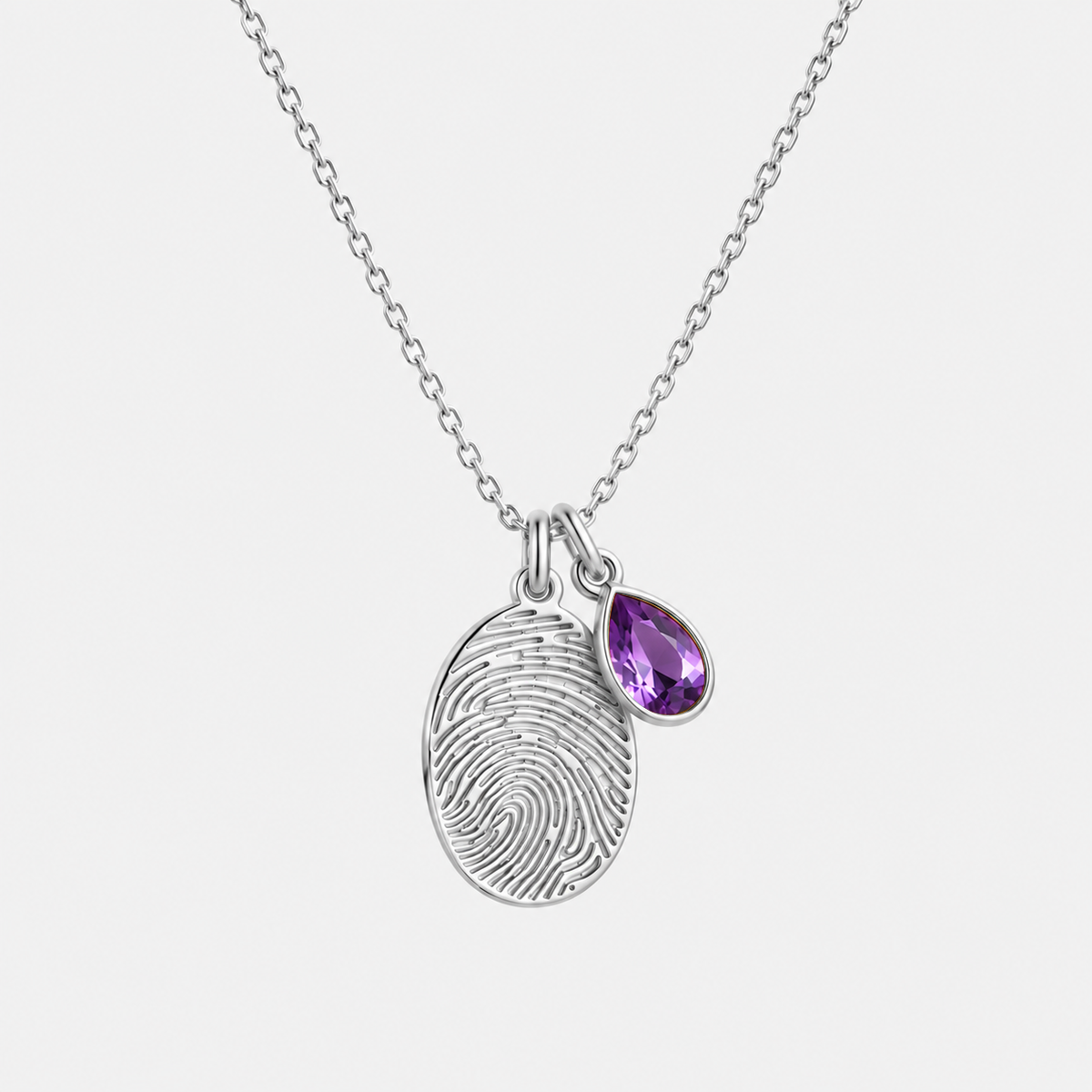 Personalized Fingerprint Birthstone Necklace Custom Memorial Gift