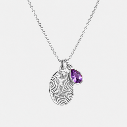Personalized Fingerprint Birthstone Necklace Custom Memorial Gift