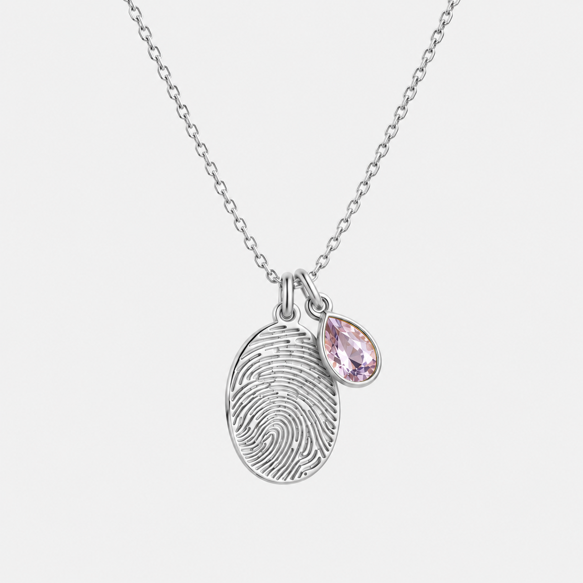 Personalized Fingerprint Birthstone Necklace Custom Memorial Gift