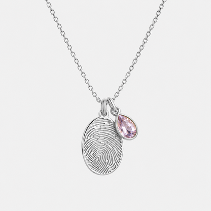 Personalized Fingerprint Birthstone Necklace Custom Memorial Gift