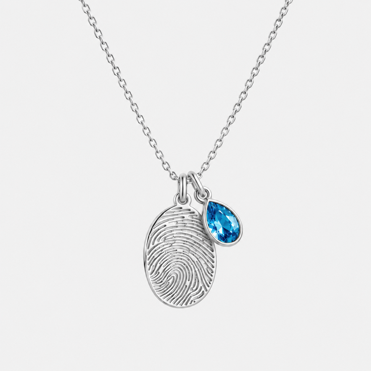 Personalized Fingerprint Birthstone Necklace Custom Memorial Gift