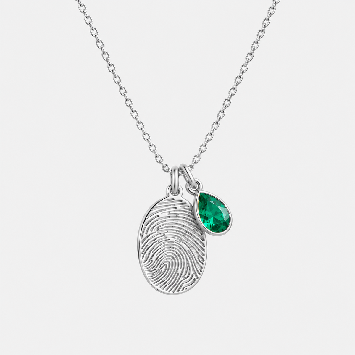 Personalized Fingerprint Birthstone Necklace Custom Memorial Gift
