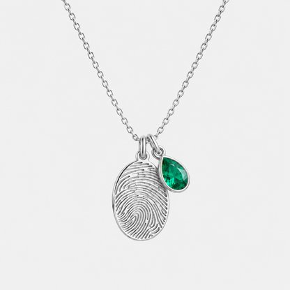 Personalized Fingerprint Birthstone Necklace Custom Memorial Gift