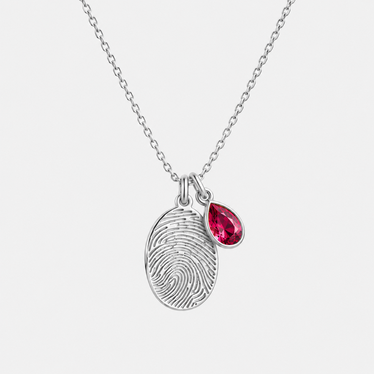 Personalized Fingerprint Birthstone Necklace Custom Memorial Gift