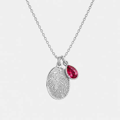 Personalized Fingerprint Birthstone Necklace Custom Memorial Gift