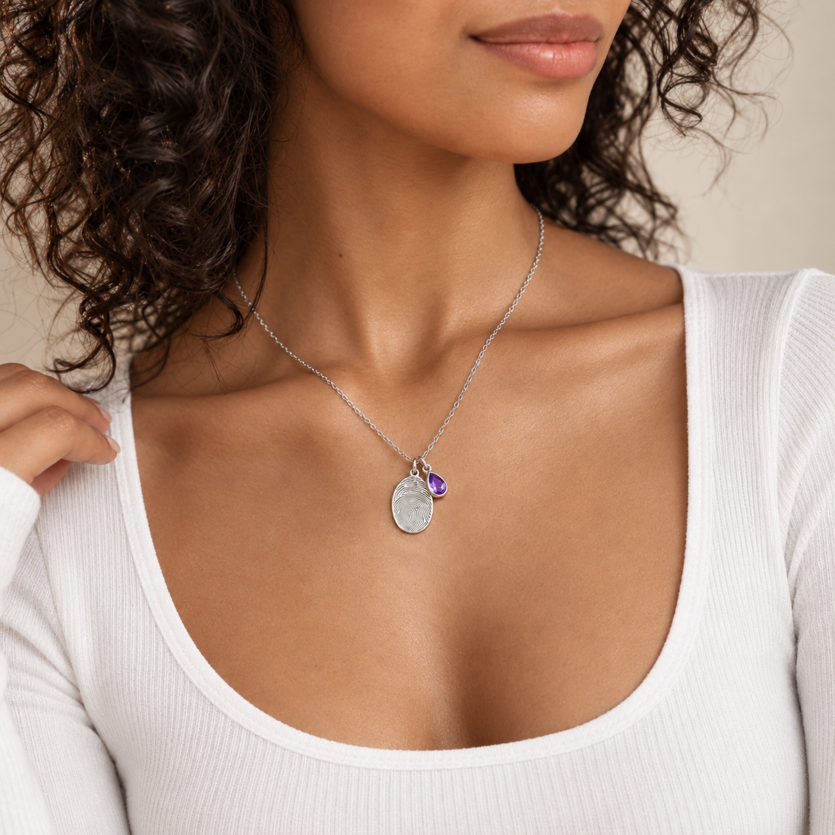 Personalized Fingerprint Birthstone Necklace Custom Memorial Gift