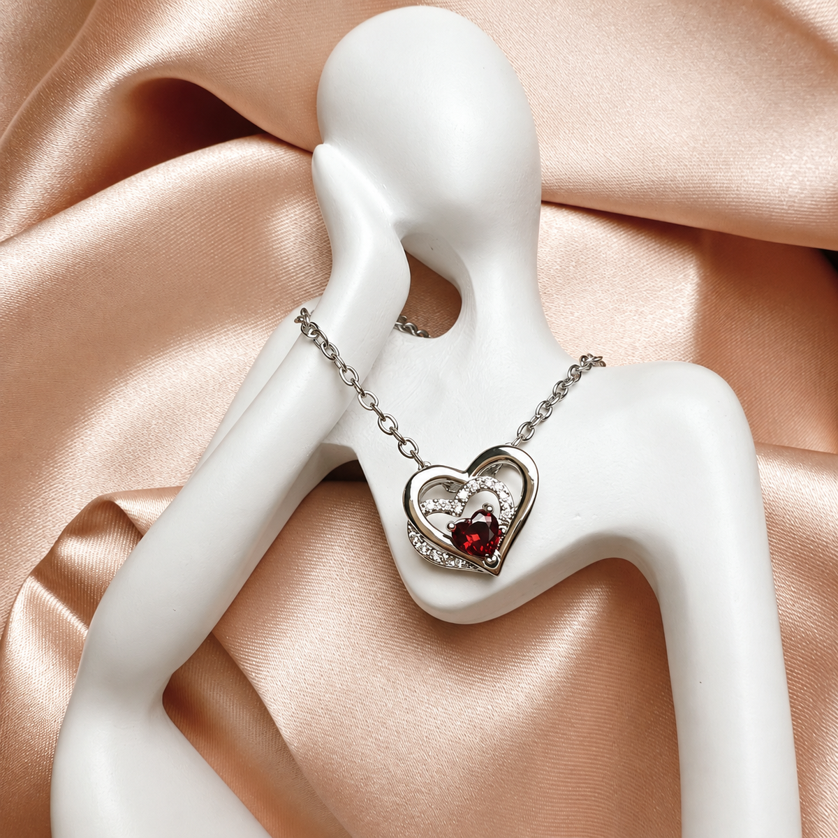 Personalized Heart Necklace with Sparkling Heart-cut Birthstone