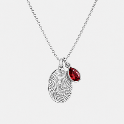Personalized Fingerprint Birthstone Necklace Custom Memorial Gift