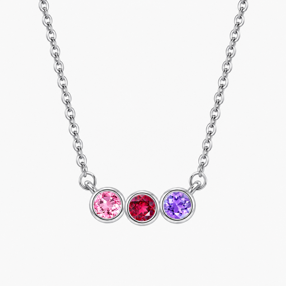 Personalized Family Birthstone Necklace Round-cut Dainty Jewelry