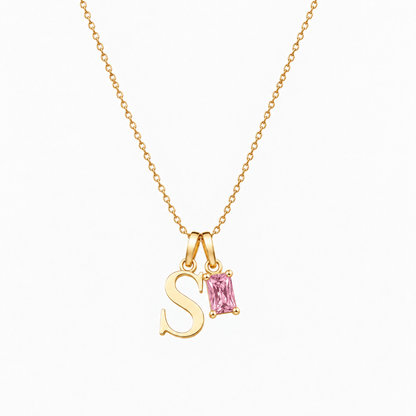 Personalized Letter And Birthstone Stainless Steel Necklace