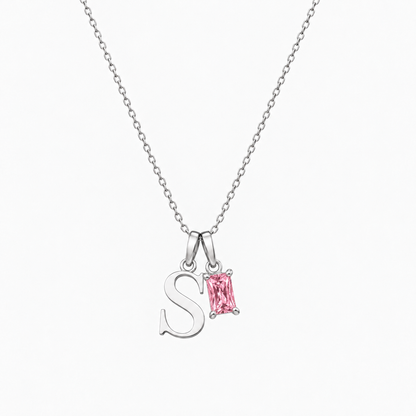 Personalized Letter And Birthstone Stainless Steel Necklace