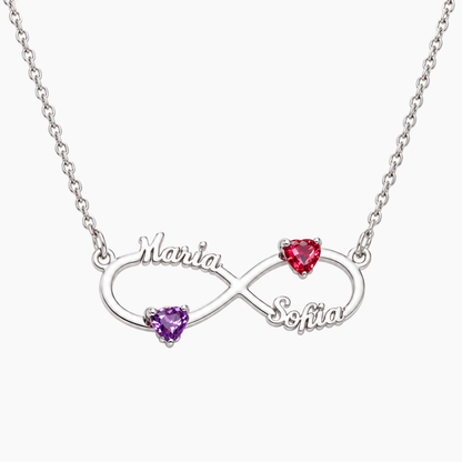 Infinity Personalized Name Necklace with Heart-cut Birthstone