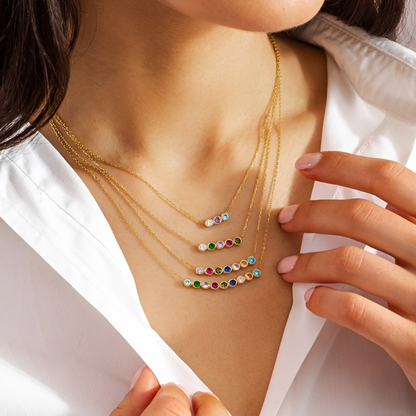 Personalized Family Birthstone Necklace Round-cut Dainty Jewelry