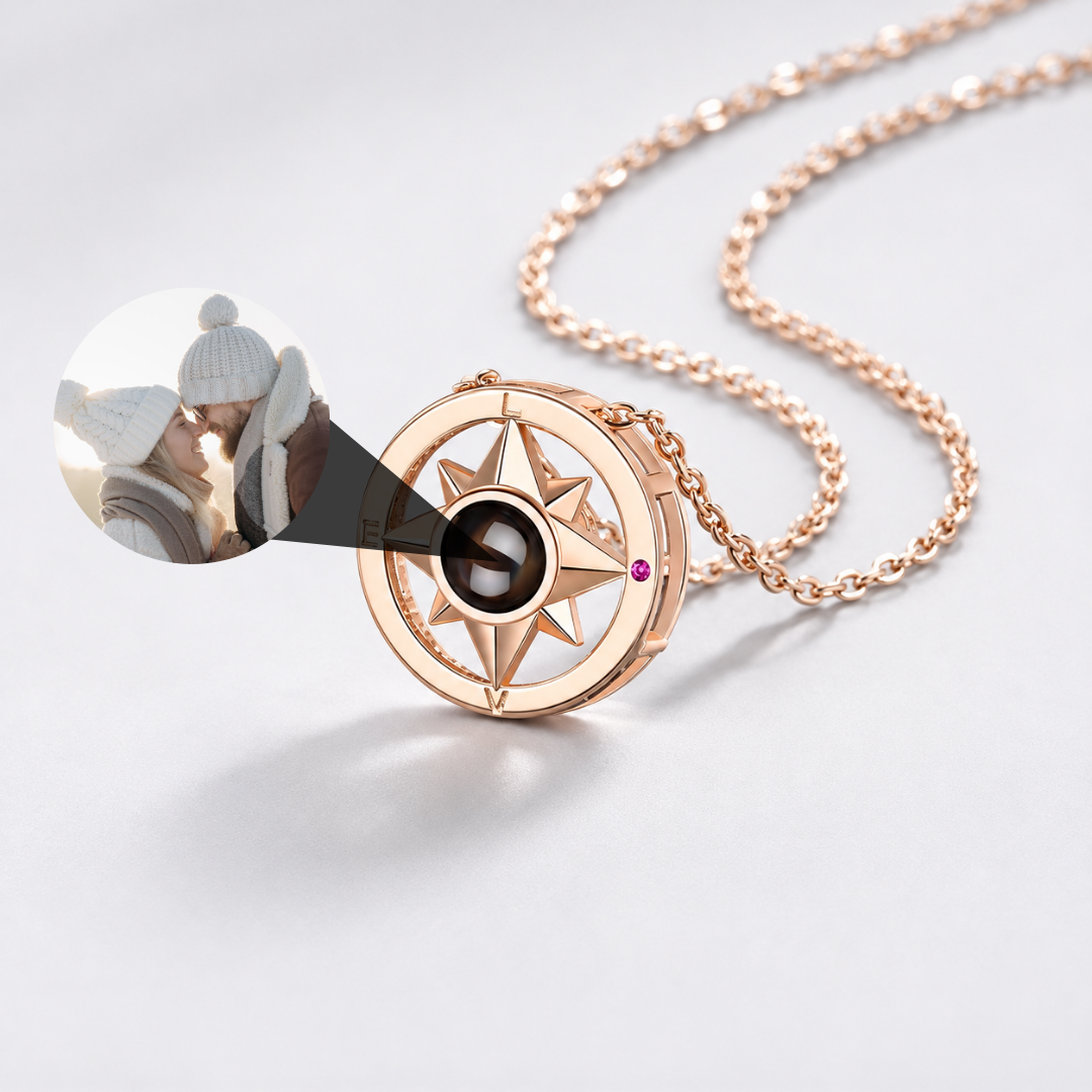Personalized Photo Projection Necklace Compass Custom Gift