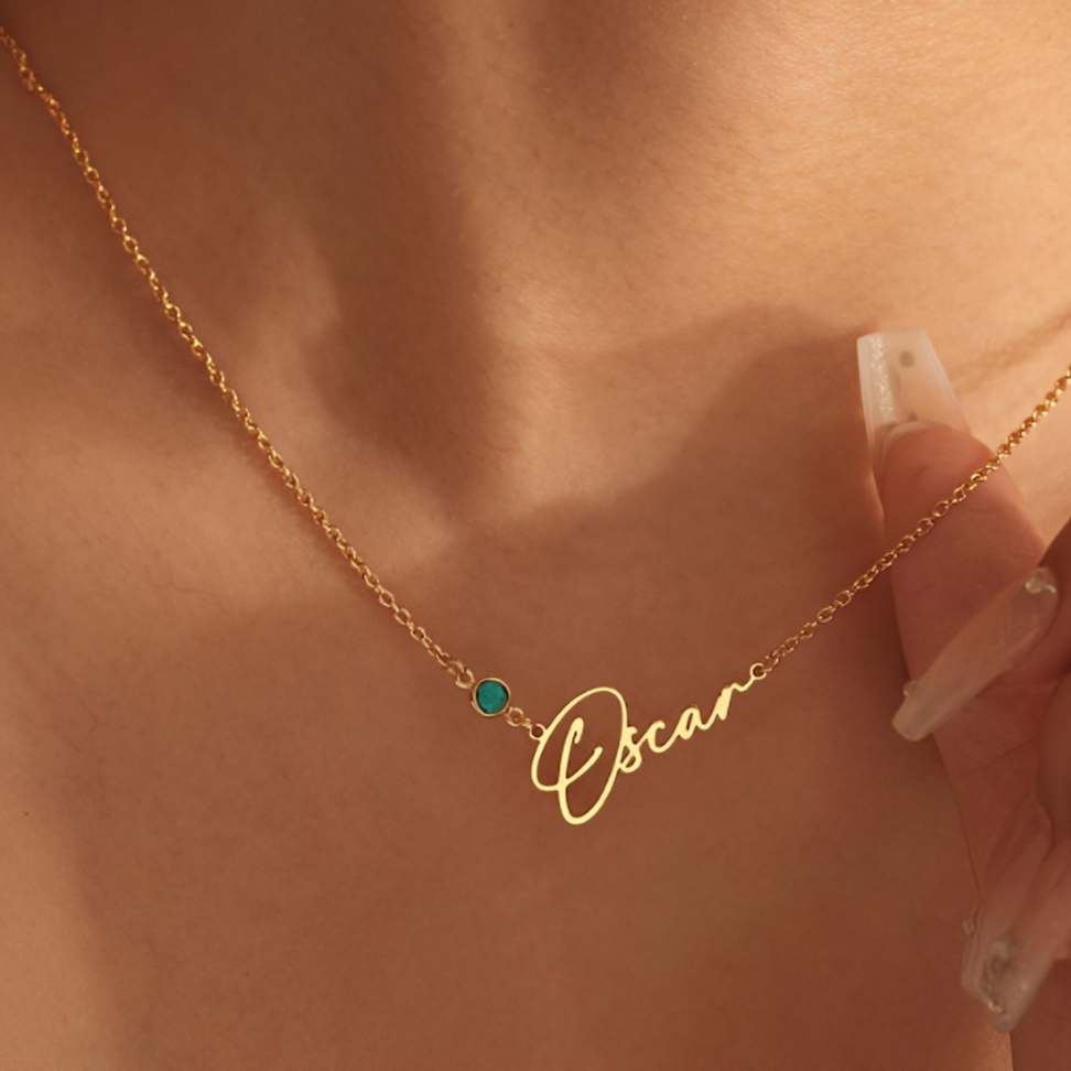 Custom Name Necklace with Round-cut Birthstone Dainty Jewelry
