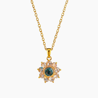 Personalized Photo Projection Necklace Sparkling Sunflower Custom Gift