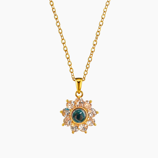 Personalized Photo Projection Necklace Sparkling Sunflower Custom Gift