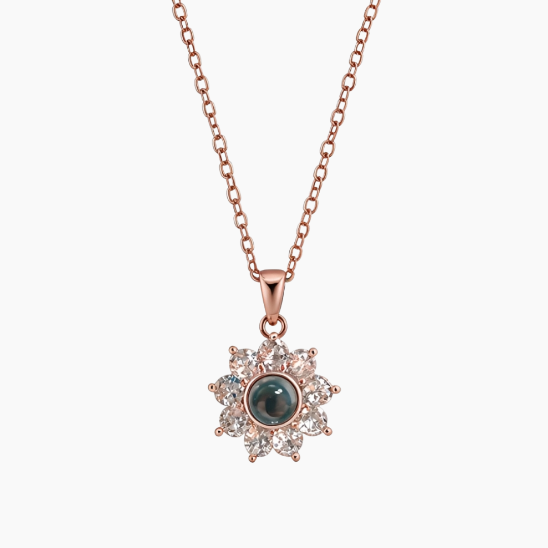 Personalized Photo Projection Necklace Sparkling Sunflower Custom Gift