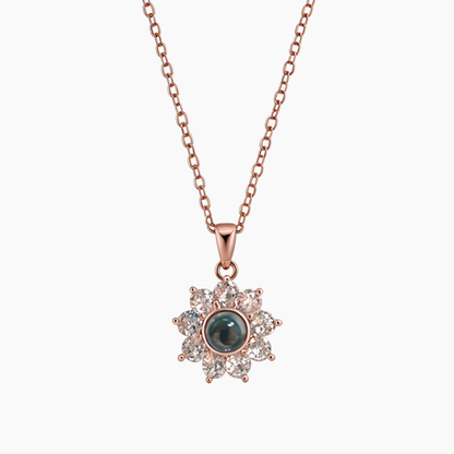 Personalized Photo Projection Necklace Sparkling Sunflower Custom Gift