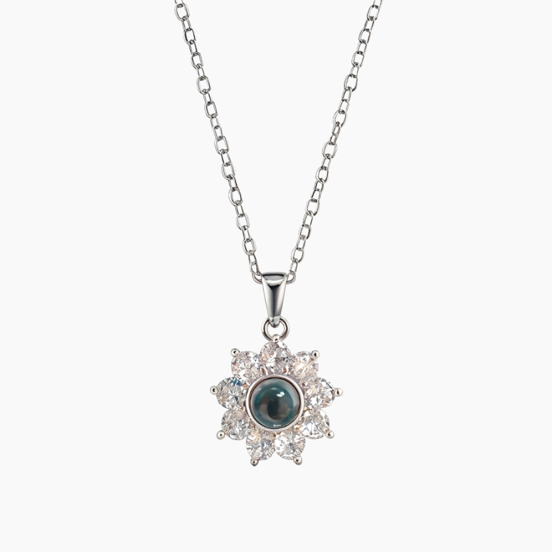 Personalized Photo Projection Necklace Sparkling Sunflower Custom Gift