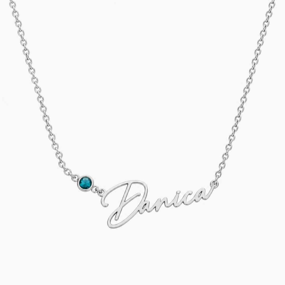 Custom Name Necklace with Round-cut Birthstone Dainty Jewelry