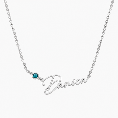 Custom Name Necklace with Round-cut Birthstone Dainty Jewelry