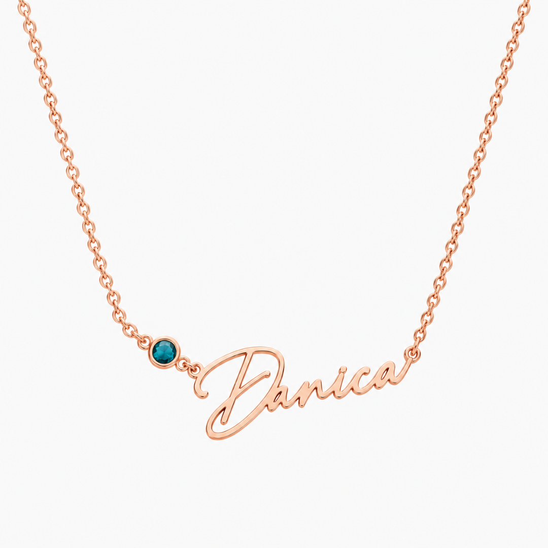 Custom Name Necklace with Round-cut Birthstone Dainty Jewelry